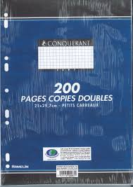 Copies doubles perforées conquérant – 70g – A4 – petits carreaux – blanc –  lot de 200 – Librairie Capesterre-Belle-Eau